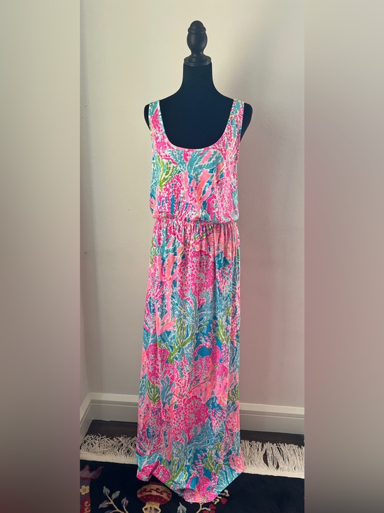 Lilly Pulitzer Dresses & Skirts - Lilly Pulitzer Pink, Aqua & Green Printed Cotton Tank Maxi Dress Size M